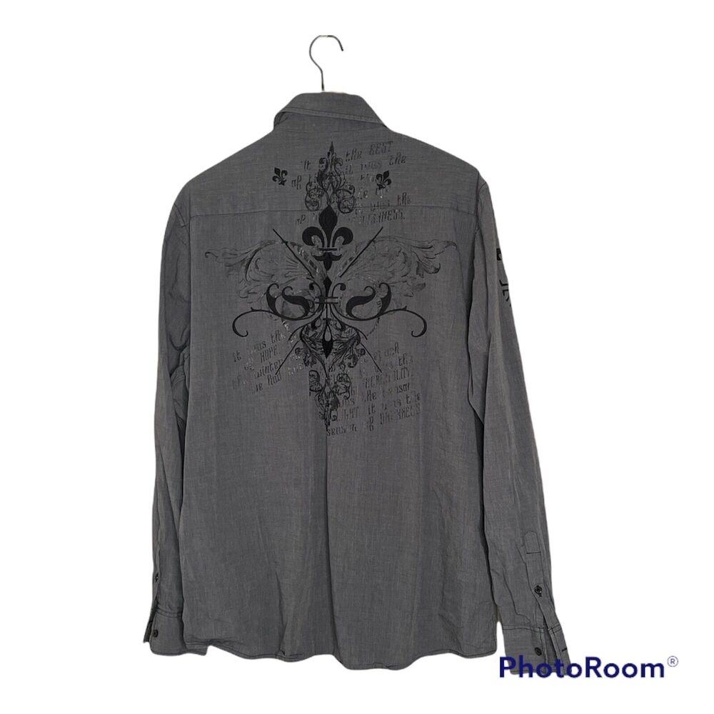 Mens At Collins Dress Shirt Cross Buckle Style Grey Embellishments Size 2XL